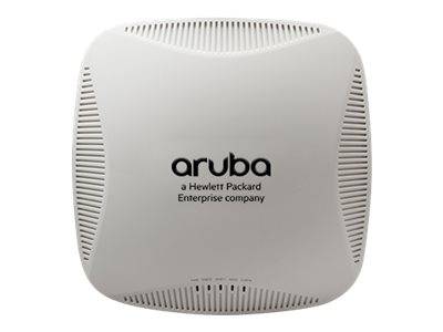 Weiß Aruba Hewlett Packard Enterprise Wireless-Zugangspunkt mit belüfteten Kanten auf einfachem Hintergrund.