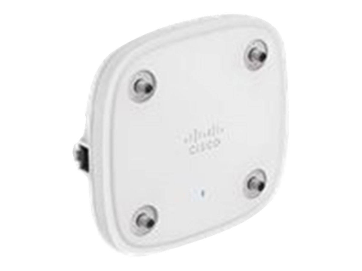 Weiße Cisco-Deckenmontagefunkzugangspunkt mit vier sichtbaren Montageschrauben.