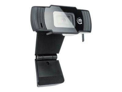 Manhattan USB Webcam, Two Megapixels, 1080p Full HD, USB-A, Integrated Microphone, Adjustable Clip Base, 30 frame per second, Black, Three Year
