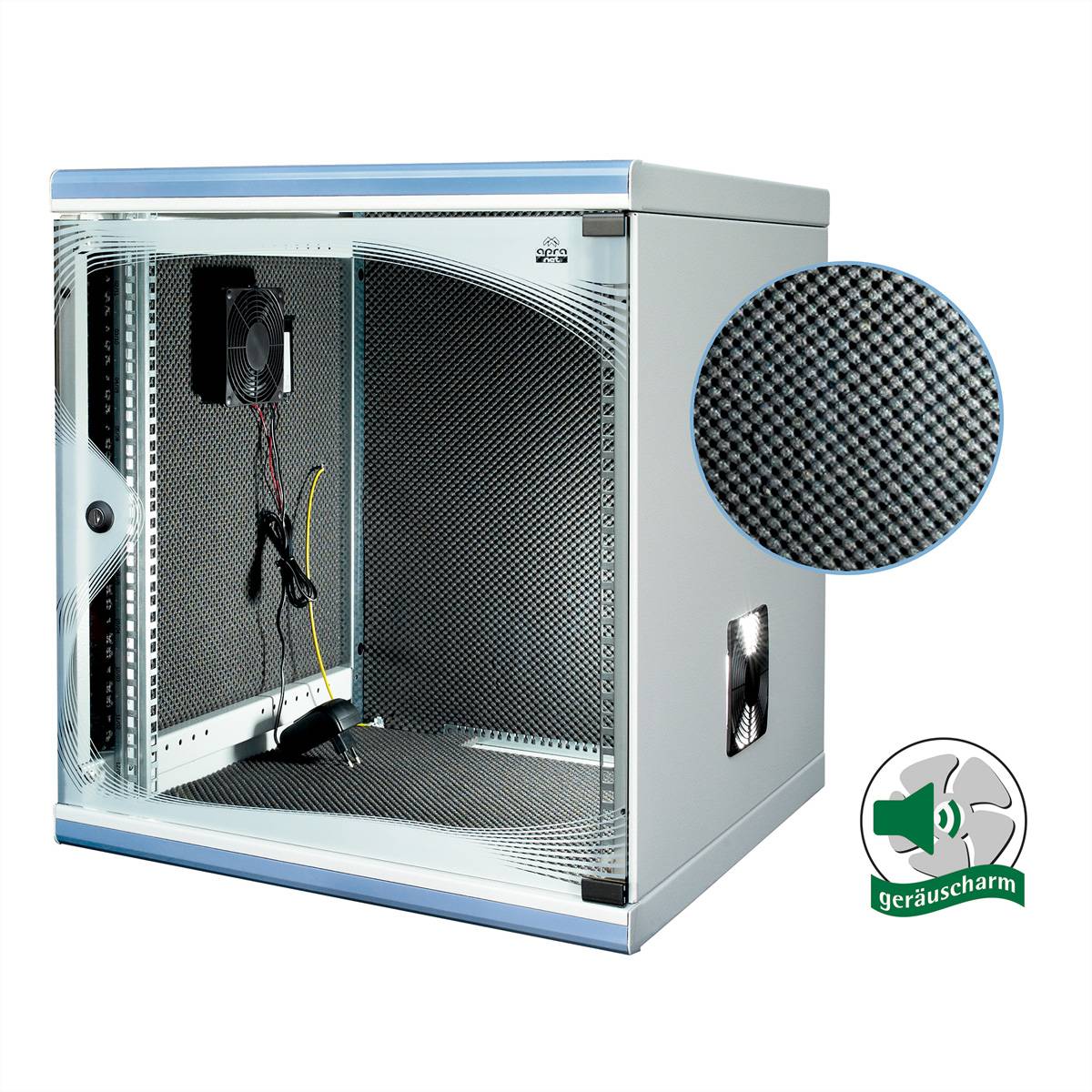 optiRACK "silent" passiv 12HE, 612x555x600mm, schallgedämmt, Untertisch-Schrank