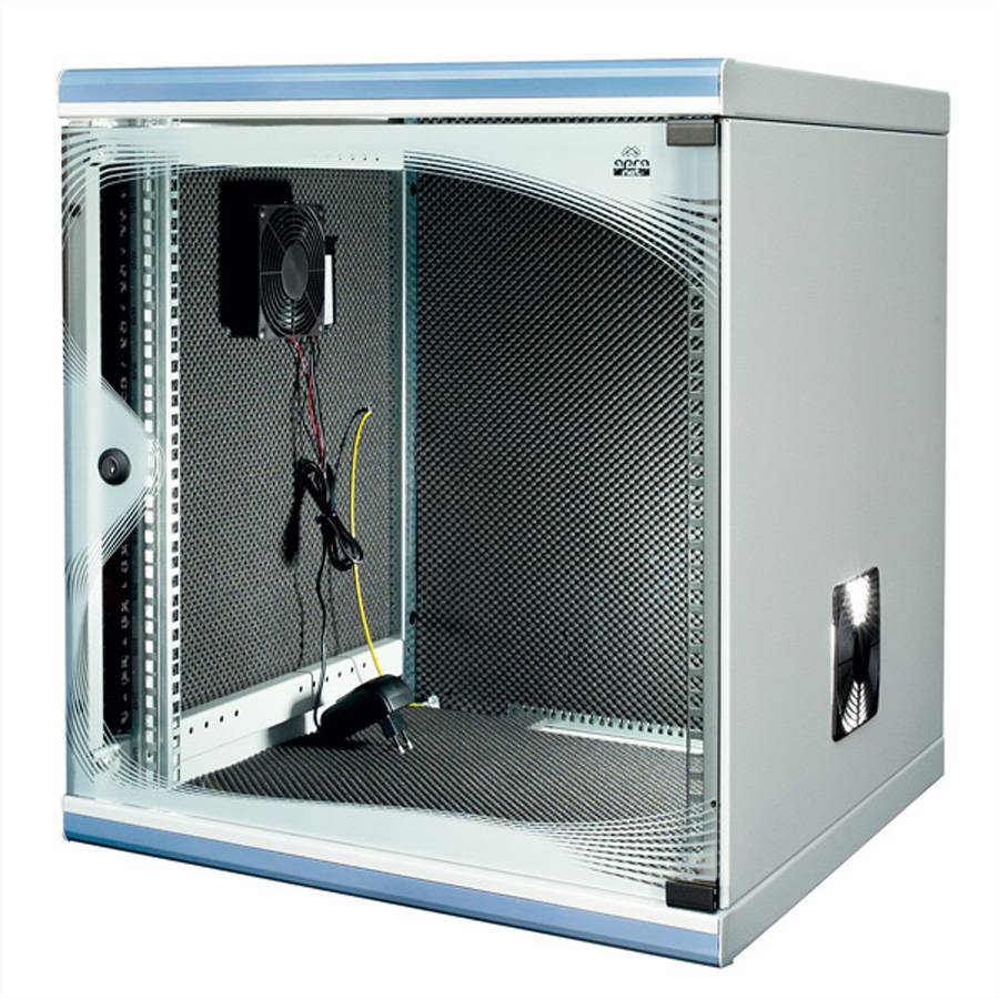 optiRACK "silent" aktiv 12HE, 612x555x600mm, schallgedämmt, Untertisch-Schrank