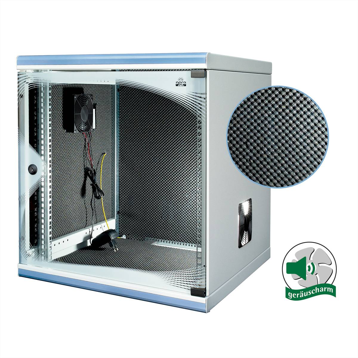 optiRACK "silent" aktiv 12HE, 612x555x600mm, schallgedämmt, Untertisch-Schrank