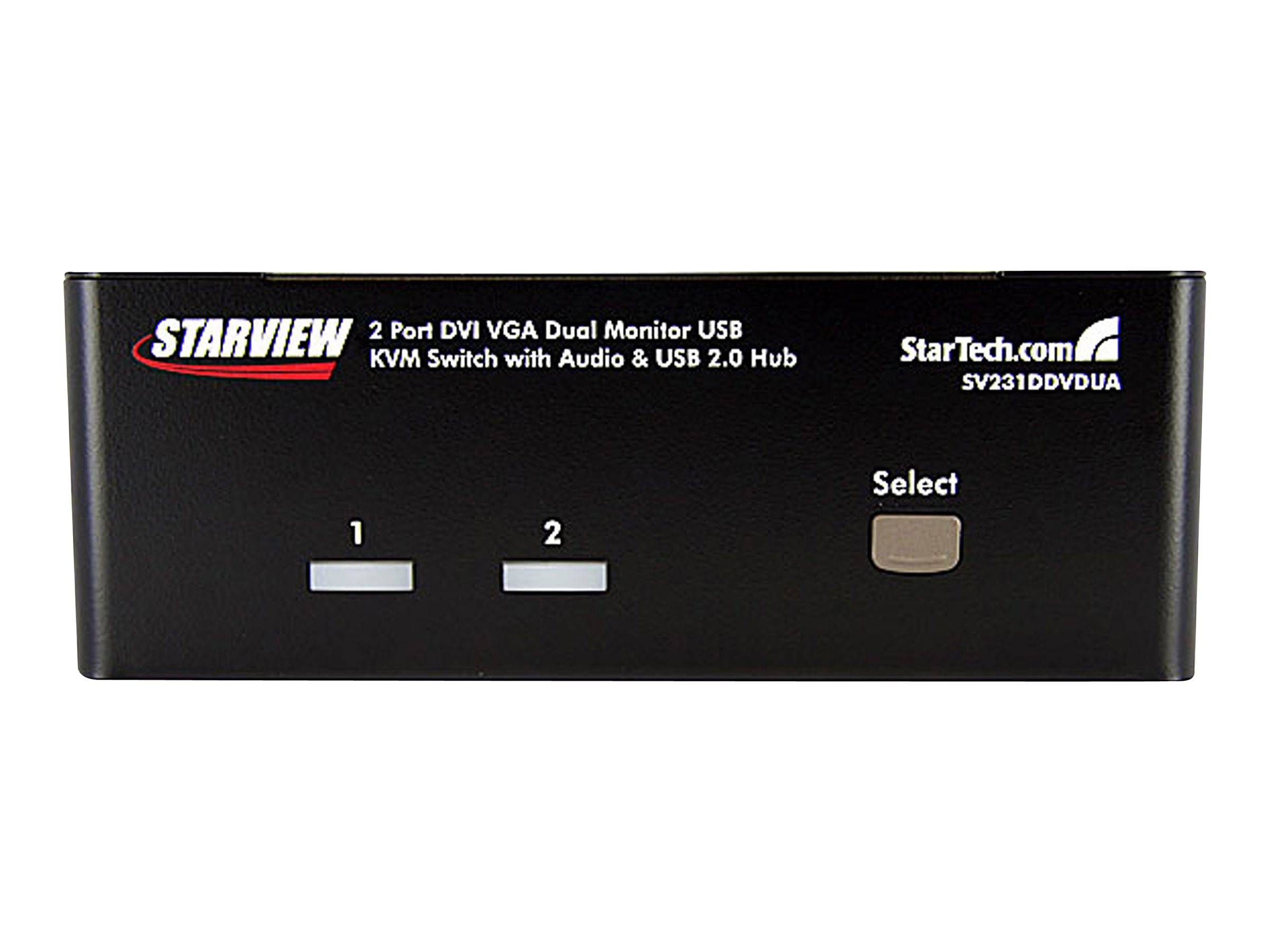 StarTech.com Dual DVI VGA 2 Port Monitor Audio Switch 2-fach KVM Umschalter USB 2.0 1920x1200 - 2 x USB 2.0 4 x DVI-I 4 x Klinke (Buchse)