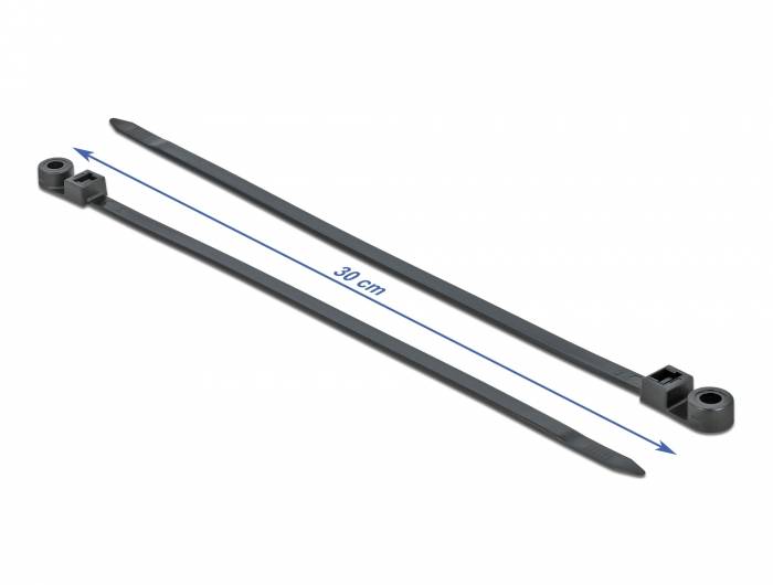 DeLOCK Cable Tie with Fastening Eyelet - Kabelbinder - 30 cm - Schwarz (Packung mit 10)