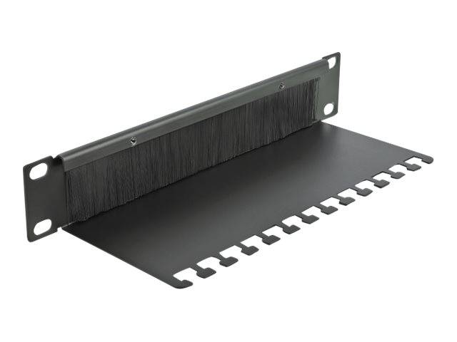 DeLOCK Cable Management Brush Strip with Cable Support Plate - Kabelführungspanel mit Bürste - Schwarz - 1U - 25.4 cm (10")