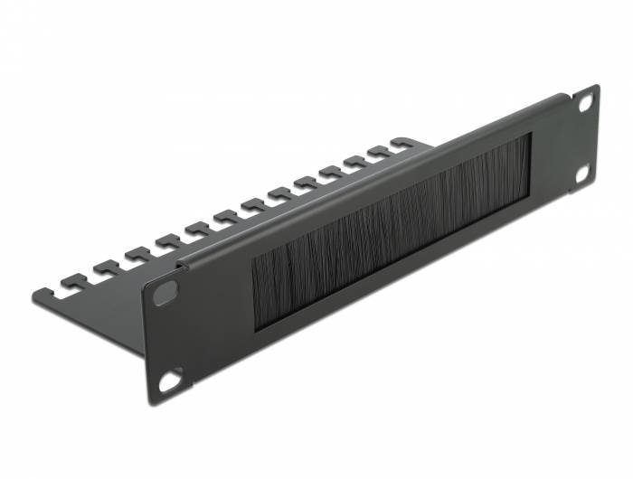 DeLOCK Cable Management Brush Strip with Cable Support Plate - Kabelführungspanel mit Bürste - Schwarz - 1U - 25.4 cm (10")