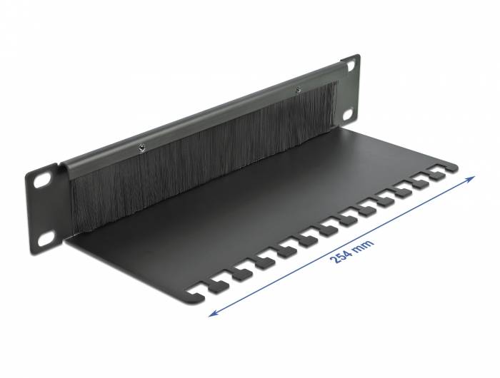 DeLOCK Cable Management Brush Strip with Cable Support Plate - Kabelführungspanel mit Bürste - Schwarz - 1U - 25.4 cm (10")