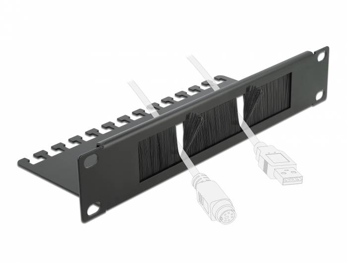 DeLOCK Cable Management Brush Strip with Cable Support Plate - Kabelführungspanel mit Bürste - Schwarz - 1U - 25.4 cm (10")