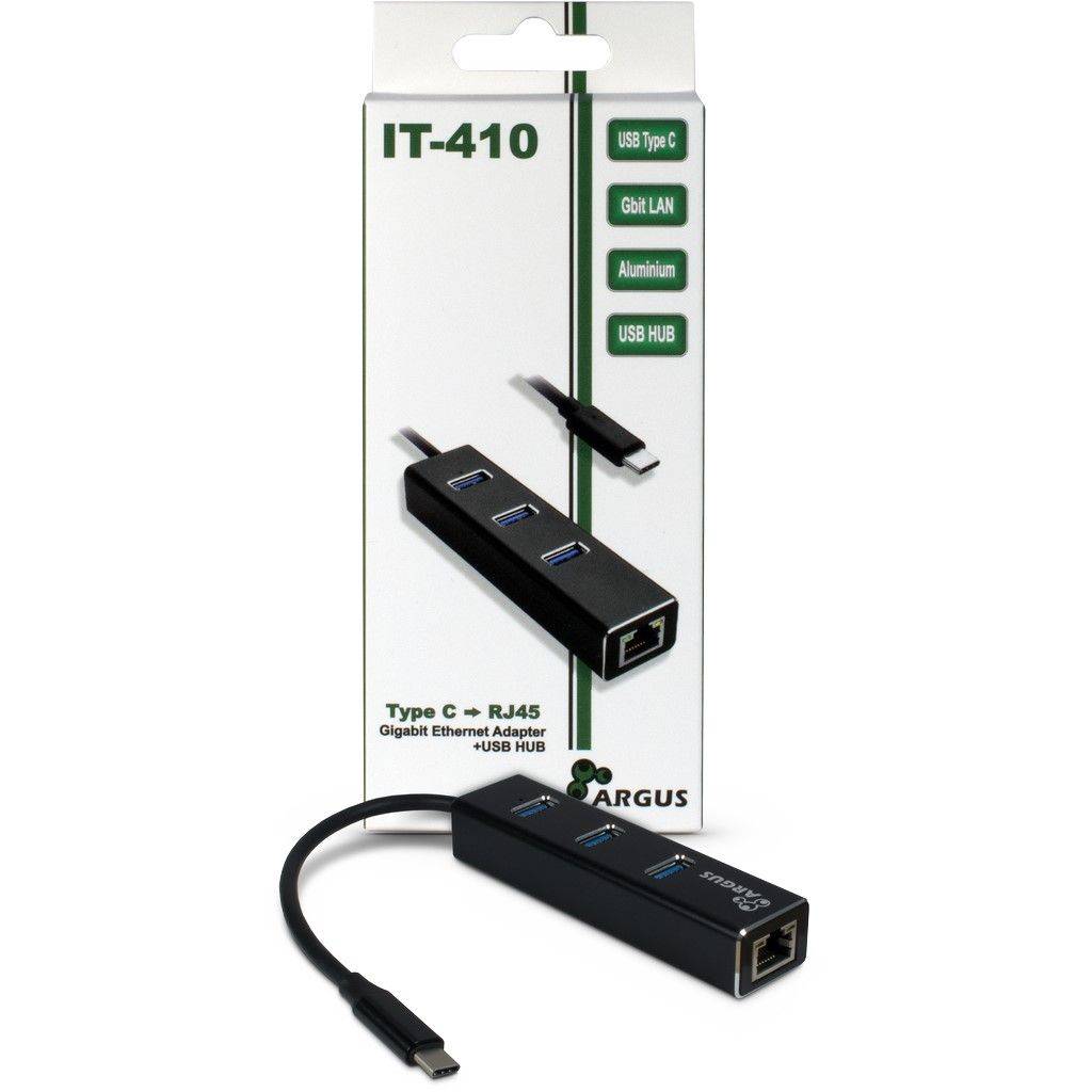 INTER-TECH - Argus IT-410 - Hub - 3 x SuperSpeed USB 3.0 + 1 x 10/100/1000