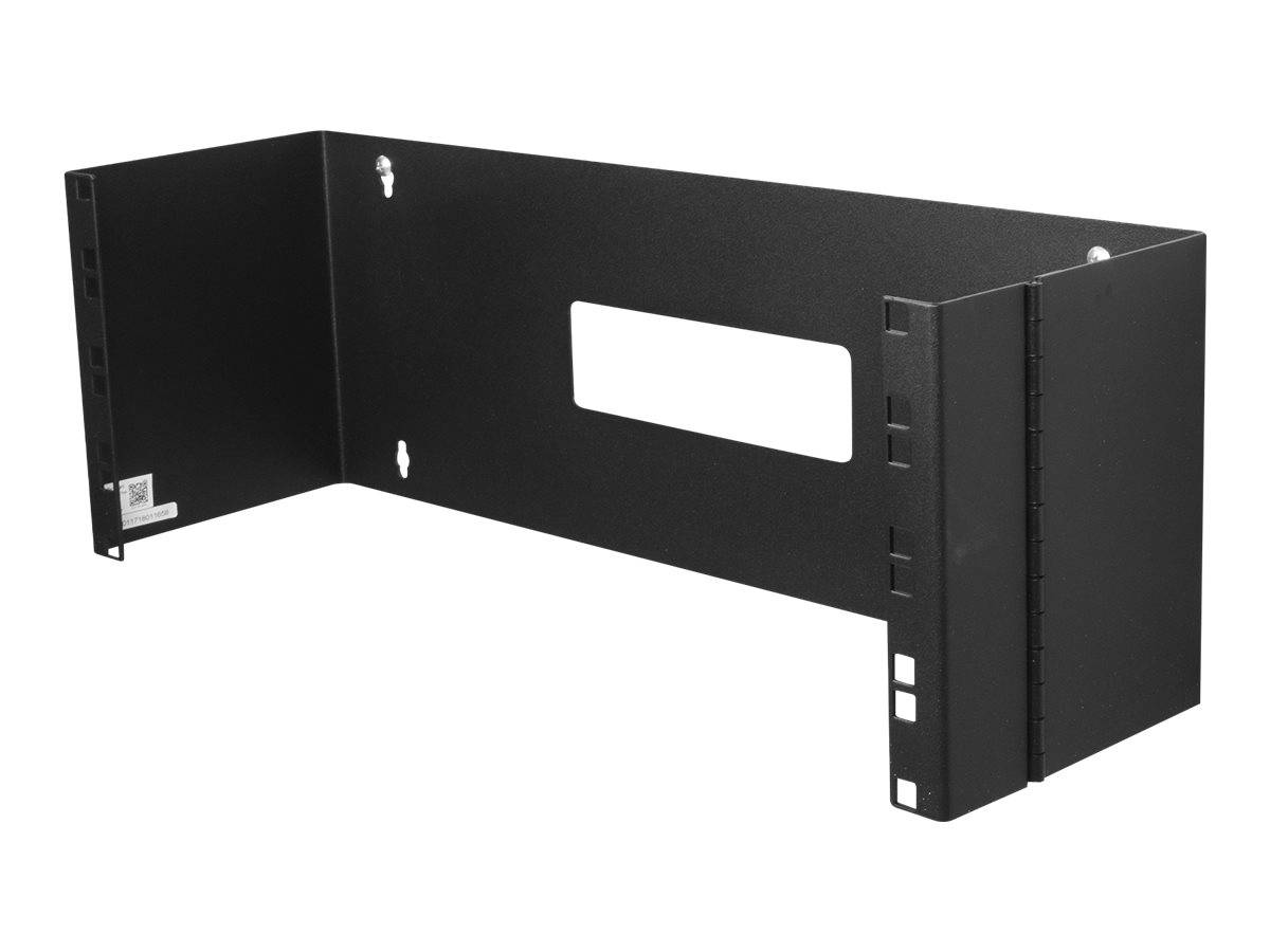 Schwarzes Metall-Wandhalter-Regalhalter mit rechteckiger Mittelausschnittunsigung und geschlitzten Befestigungslöchern, dargestellt auf weißem Hintergrund.