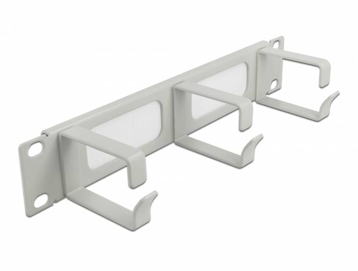 DeLOCK Cable Management Brush Strip with 3 hooks - Kabelführungspanel mit Bürste - Grau - 1U - 25.4 cm (10")