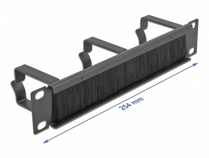DeLOCK Cable Management Brush Strip with 3 hooks - Kabelführungspanel mit Bürste - Schwarz - 1U - 25.4 cm (10")