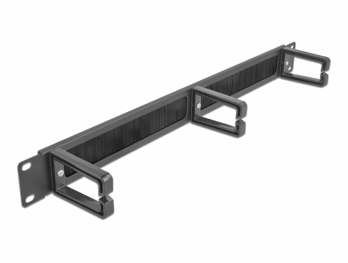 DeLOCK Cable Management Brush Strip with 3 hooks - Kabelführungspanel mit Bürste - Schwarz - 1U - 48.3 cm (19")