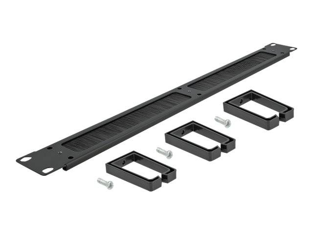 DeLOCK Cable Management Brush Strip with 3 hooks - Kabelführungspanel mit Bürste - Schwarz - 1U - 48.3 cm (19")