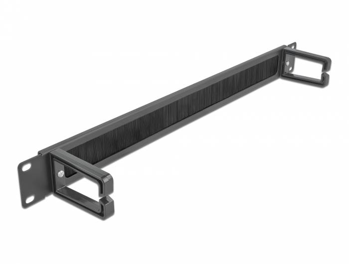DeLOCK Cable Management Brush Strip with 2 hooks - Kabelführungspanel mit Bürste - Schwarz - 1U - 48.3 cm (19")