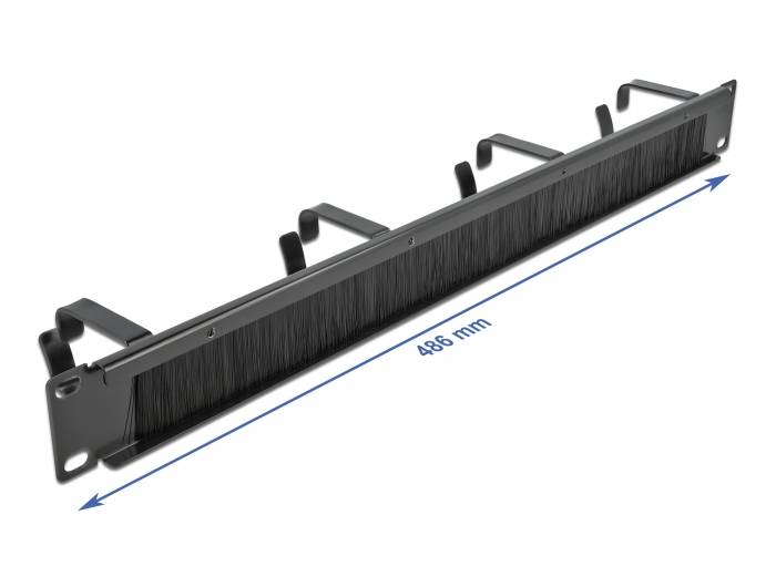 DeLOCK Cable Management Brush Strip with 4 hooks - Kabelführungspanel mit Bürste - Schwarz - 1U - 48.3 cm (19")