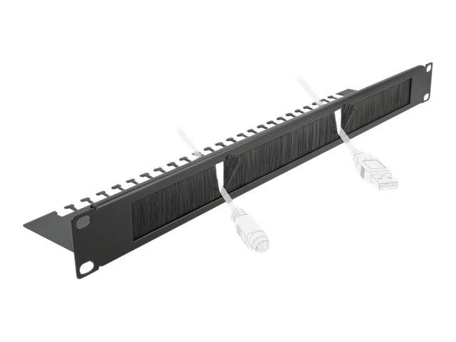 DeLOCK Cable Management Brush Strip with Cable Support Plate - Kabelführungspanel mit Bürste - Schwarz - 1U - 48.3 cm (19")