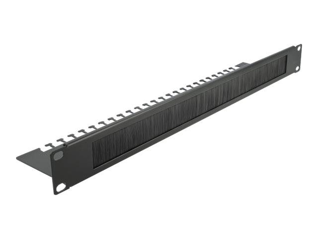 DeLOCK Cable Management Brush Strip with Cable Support Plate - Kabelführungspanel mit Bürste - Schwarz - 1U - 48.3 cm (19")