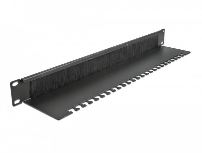 DeLOCK Cable Management Brush Strip with Cable Support Plate - Kabelführungspanel mit Bürste - Schwarz - 1U - 48.3 cm (19")