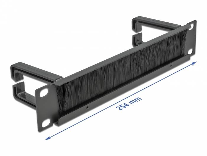 DeLOCK Cable Management Brush Strip with 2 hooks - Kabelführungspanel mit Bürste - Schwarz - 1U - 25.4 cm (10")