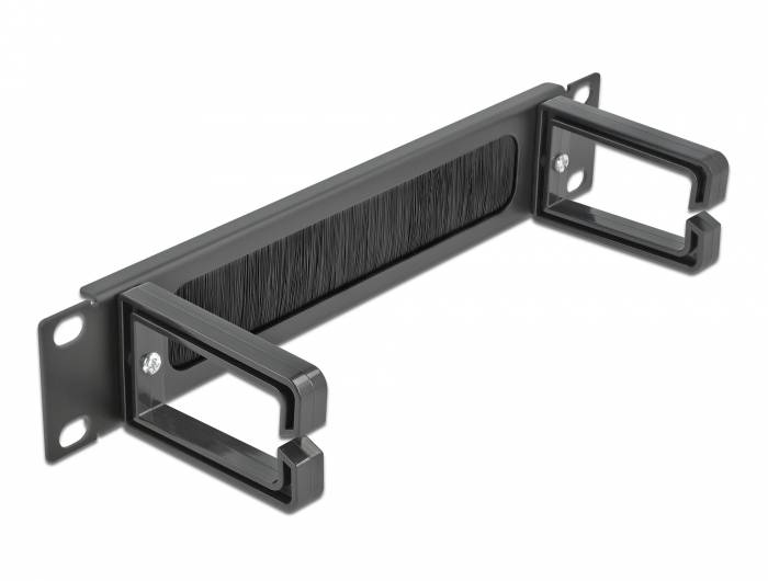 DeLOCK Cable Management Brush Strip with 2 hooks - Kabelführungspanel mit Bürste - Schwarz - 1U - 25.4 cm (10")