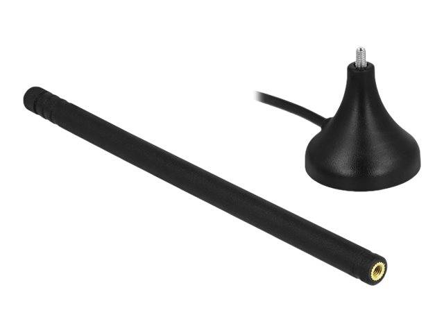 Schwarze Ersatzantenne mit abnehmbarer Koaxialbasis und Gewindelagerung, dargestellt auf weißem Hintergrund.