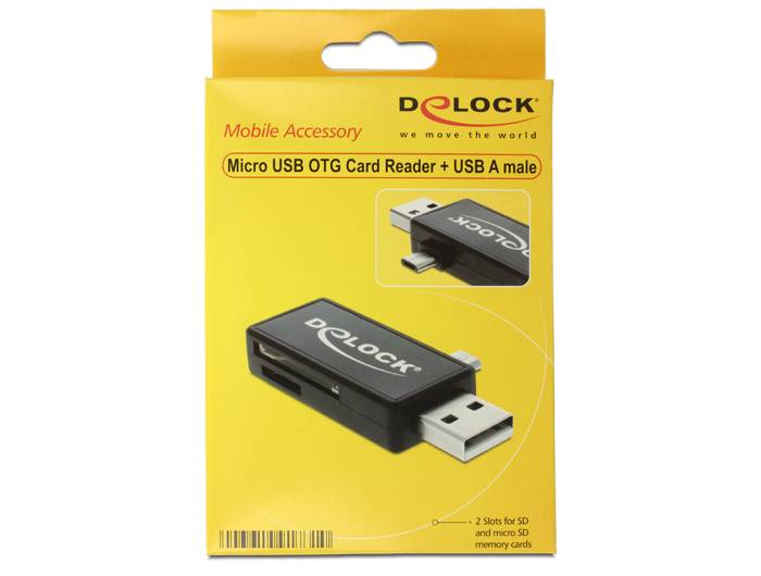 Delock Micro USB OTG Card Reader + USB A male - Kartenleser (MMC, SD, microSD, SDHC, microSDHC, SDXC, microSDXC)