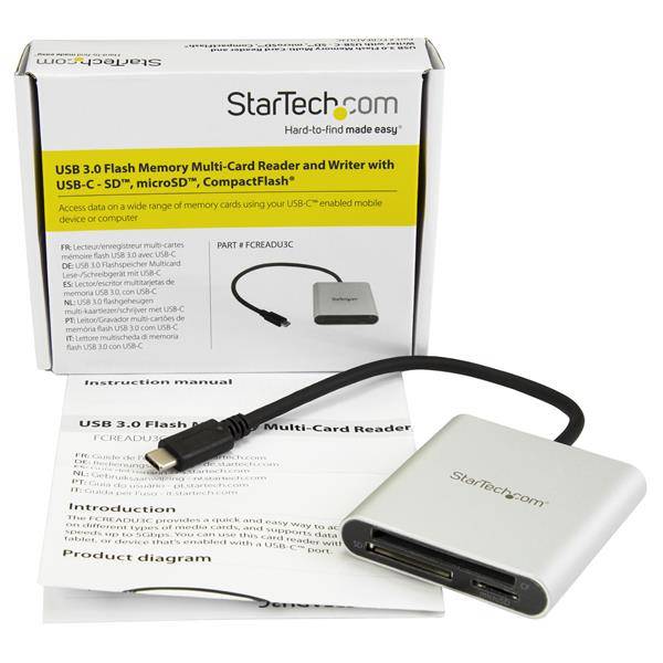 StarTech.com USB 3.0 Kartenleser mit USB-C - SD, MicroSD, CompactFlash Speicherkartenleser mit USB-C Kabel - Kartenleser