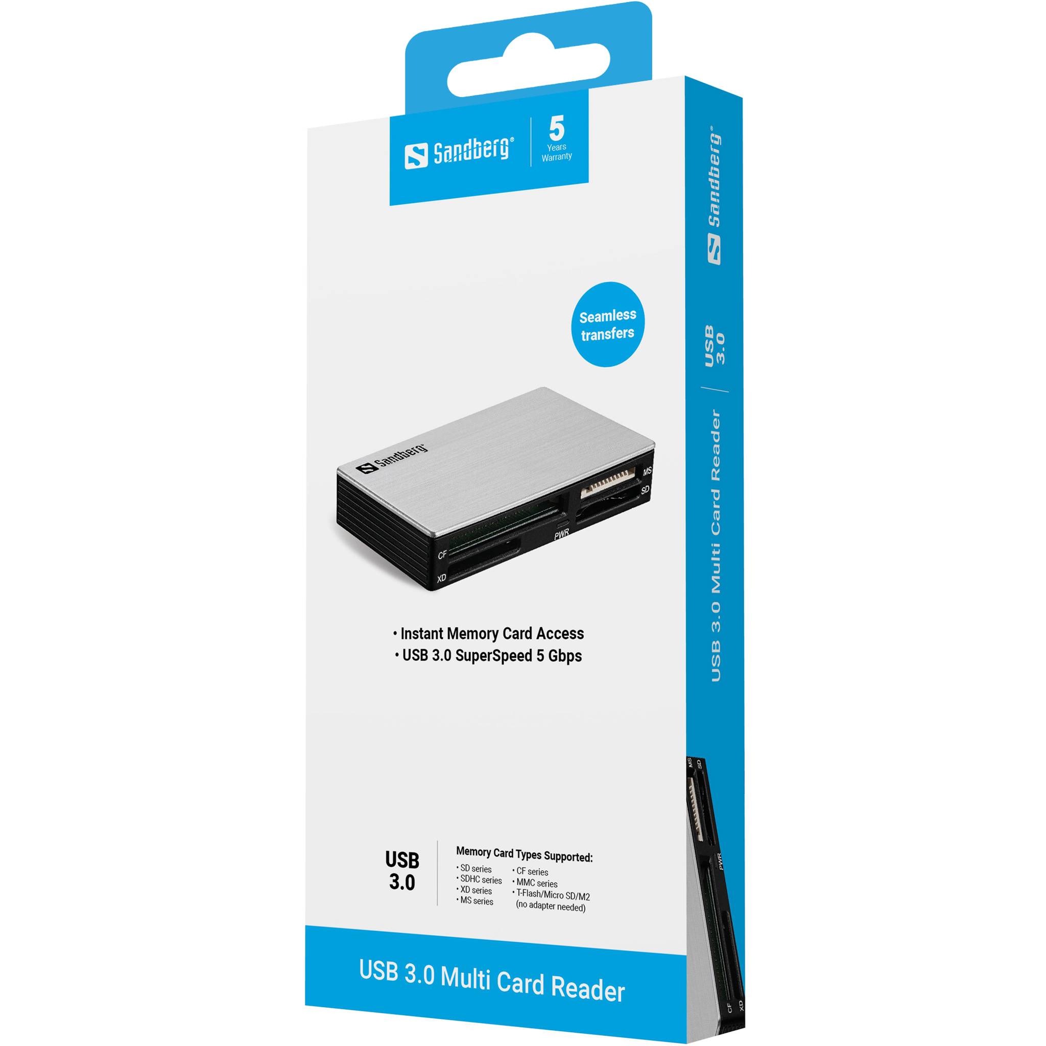 Sandberg USB 3.0 Multi Card Reader - Kartenleser (MS, MMC, SD, xD, CF, TransFlash, microSD, SDHC, MS Micro)