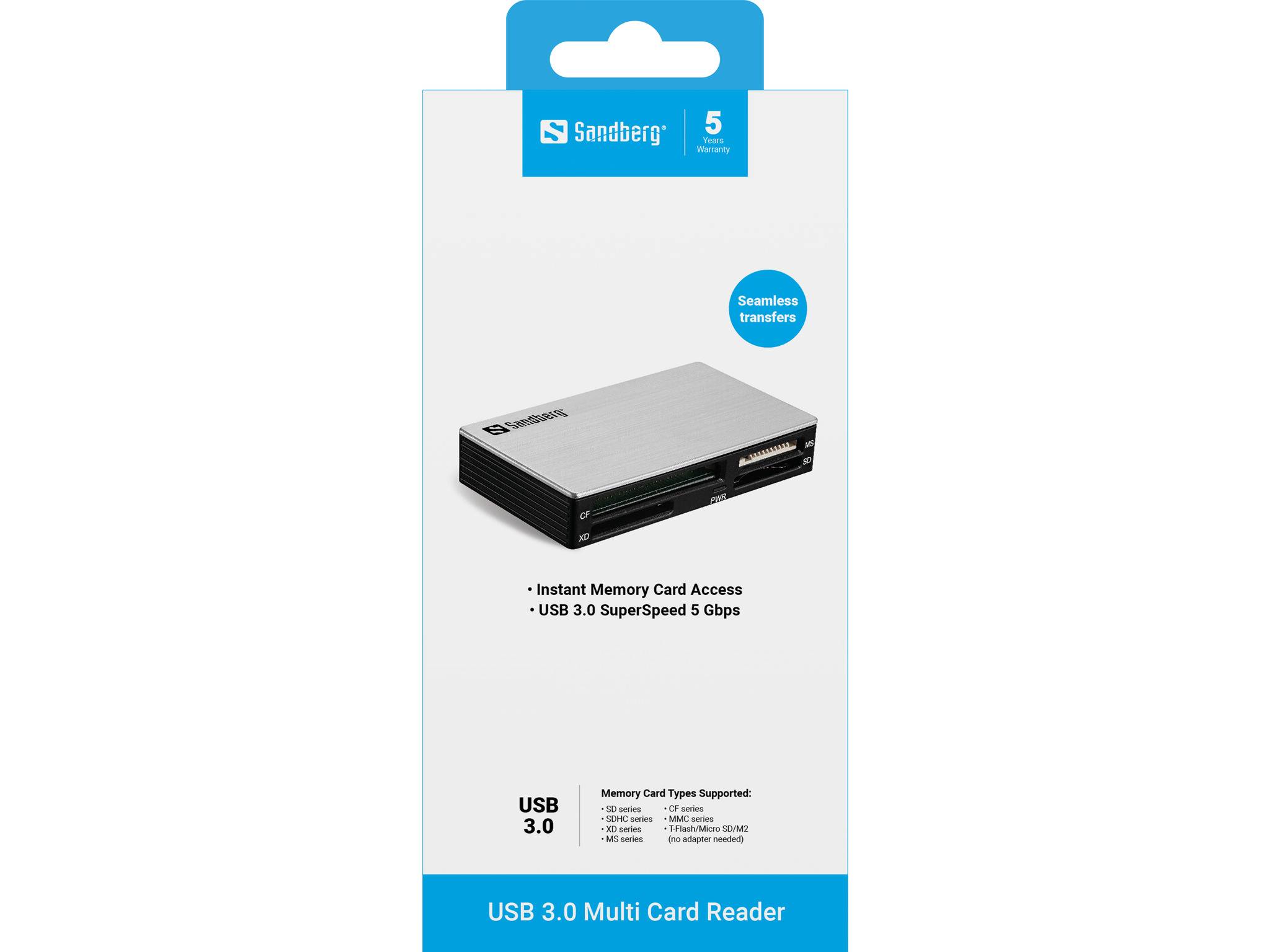 Sandberg USB 3.0 Multi Card Reader - Kartenleser (MS, MMC, SD, xD, CF, TransFlash, microSD, SDHC, MS Micro)