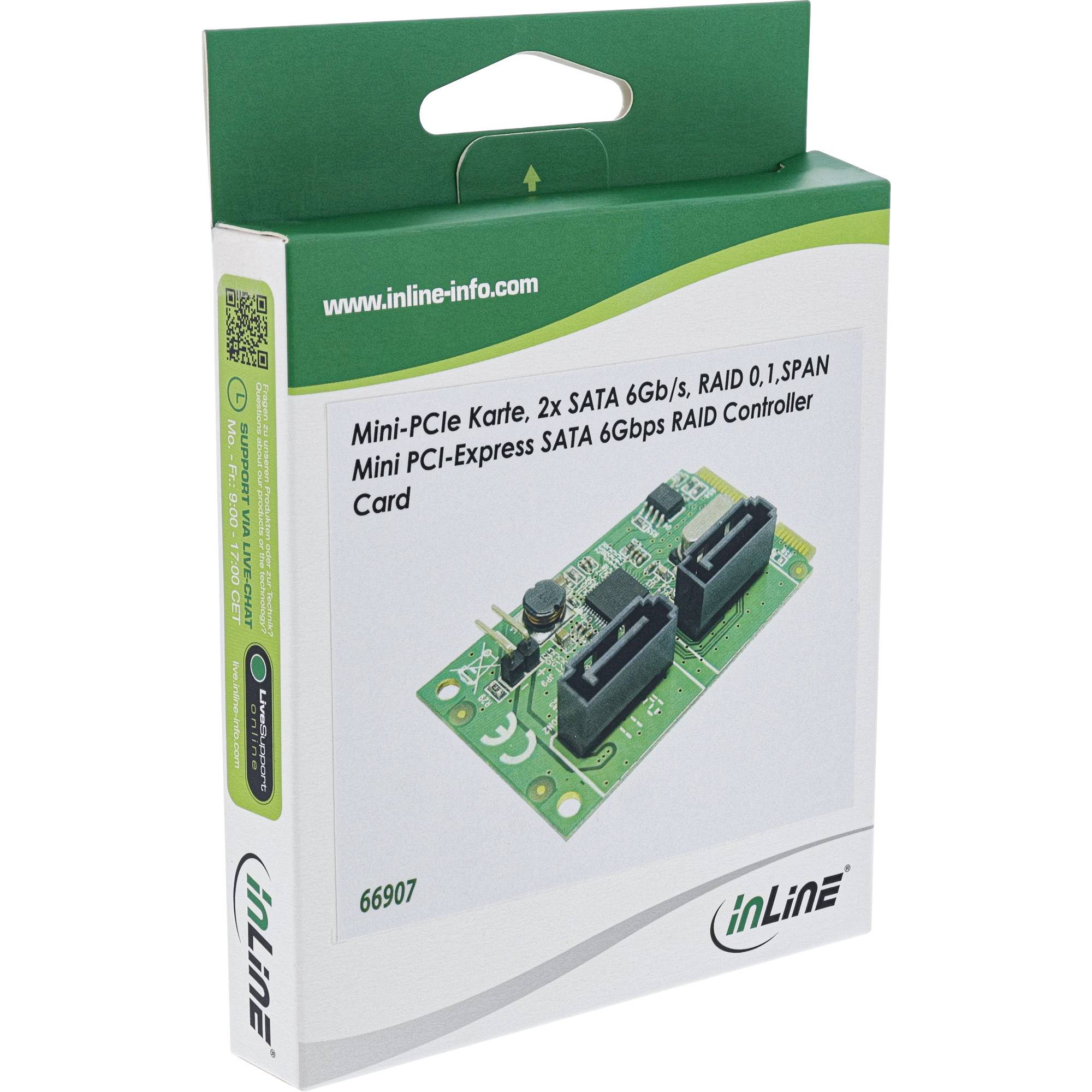 INLINE - Mini-PCIe 2.0 Karte - 2x SATA 6Gb/s - RAID 0,1,SPAN