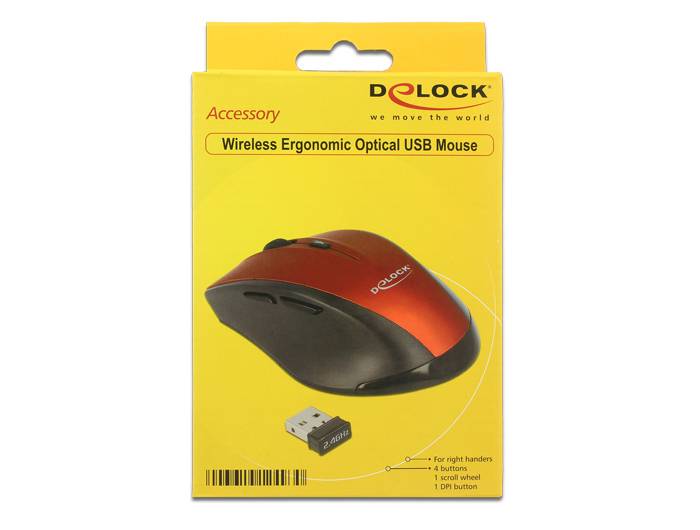 DeLOCK - Maus - ergonomisch - Für Rechtshänder - optisch - 5 Tasten - kabellos - 2.4 GHz - kabelloser Empfänger (USB)