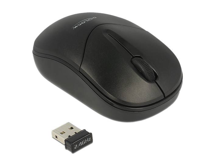 DeLOCK - Maus - rechts- und linkshändig - optisch - 3 Tasten - kabellos - 2.4 GHz - kabelloser Empfänger (USB)