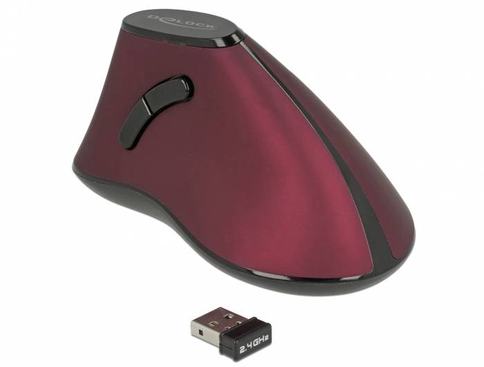 Delock - Vertikale Maus - ergonomisch - Für Rechtshänder - optisch - 5 Tasten - kabellos - 2.4 GHz - kabelloser Empfänge