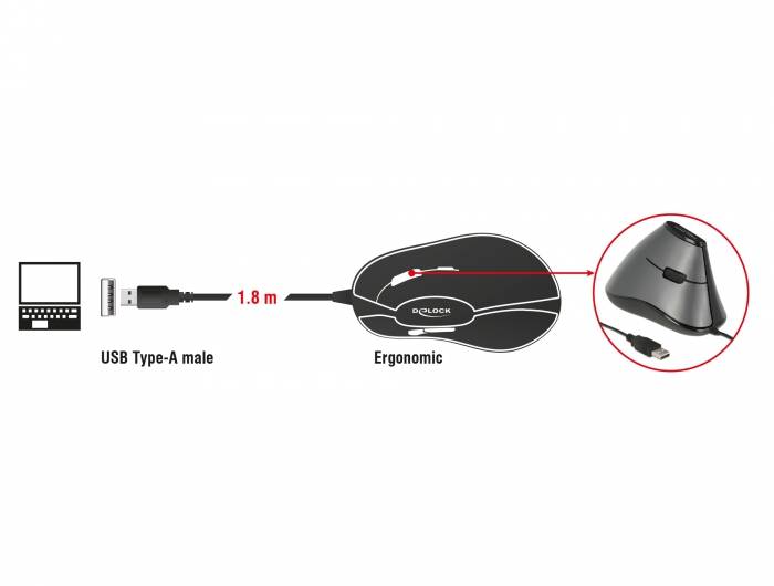 Delock - Vertikale Maus - ergonomisch - Für Rechtshänder