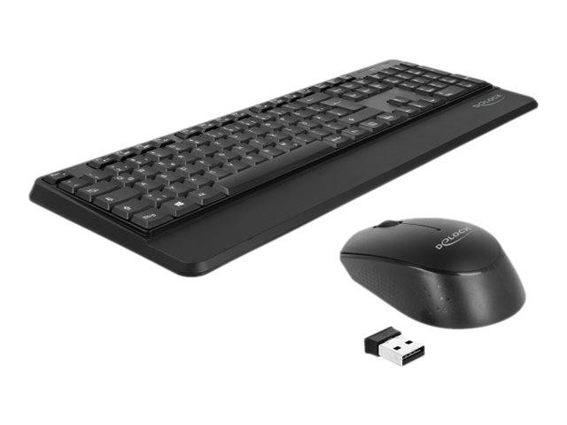 Kabelloses Tastatur- und Maus-Set mit USB-Empfänger auf weißem Hintergrund