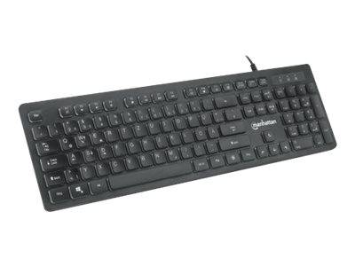 Manhattan Gaming USB Keyboard, Low Force Key Edition, 12 Multimedia Keys, Rainbow-LED Backlighting, USB-A, Black, Retail