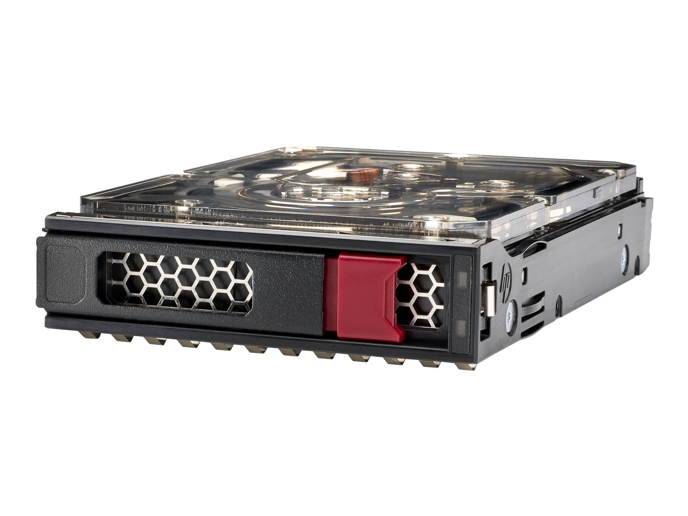 Festplatte eines Computers in einem schwarzen Metallrahmen mit durchsichtigem Deckel und rotem Frontverschluss, auf weißem Hintergrund gezeigt.