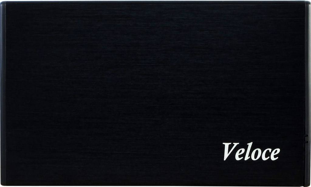 Schwarze rechteckige Schachtel oder Behälter mit dem Wort „Veloce