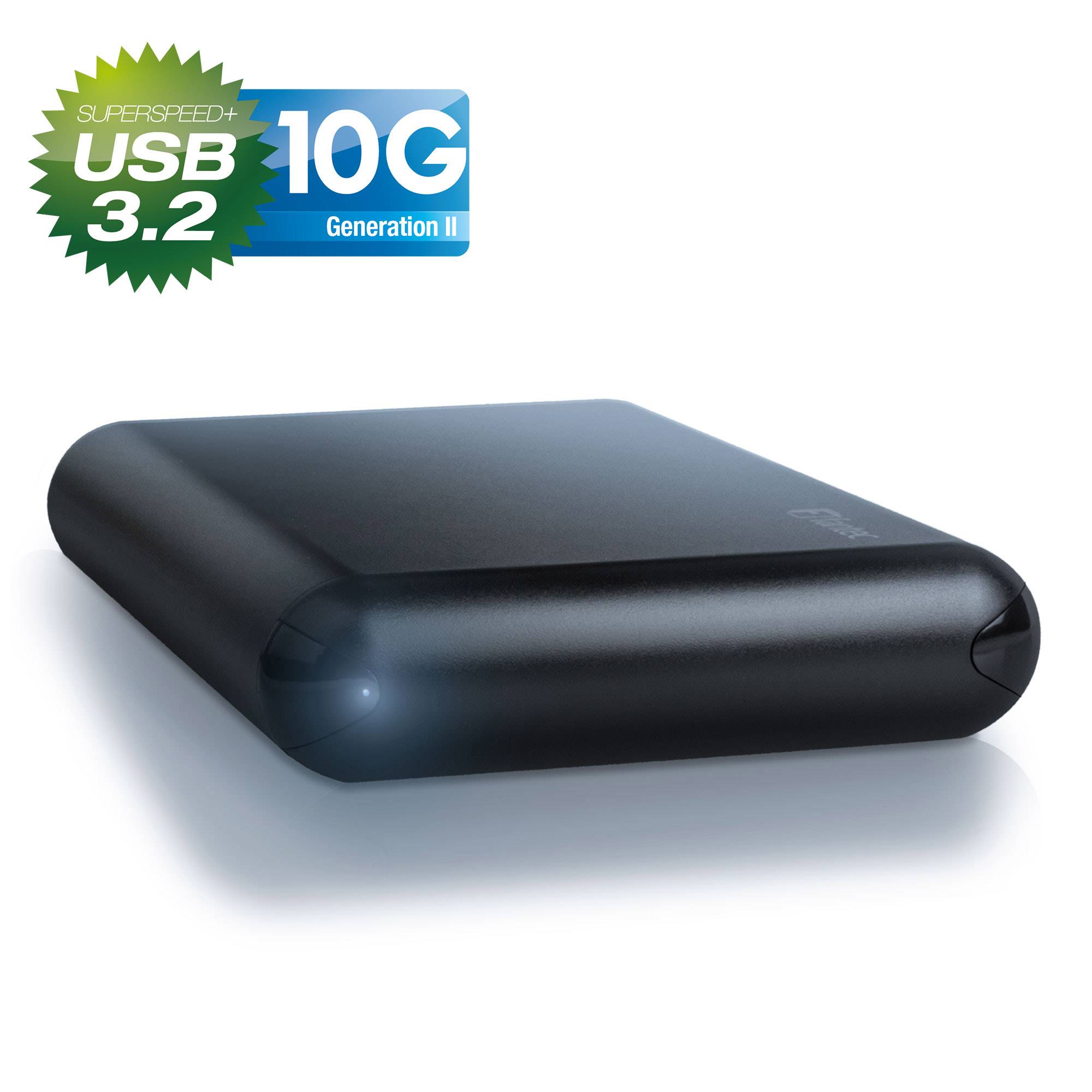 Schwarze externe Festplatte mit „USB 3.2