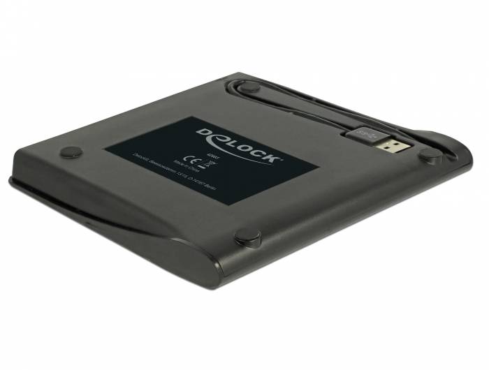 Black Dolch externes Diskettenlaufwerk mit USB-Anschluss auf weißem Hintergrund dargestellt.