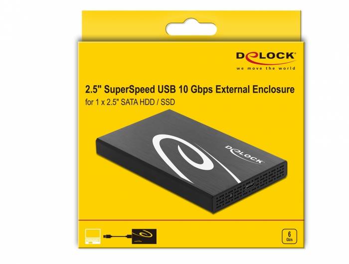 Delock External Enclosure for 2.5"" SATA HDD / SSD with SuperSpeed USB 10 Gbps (USB 3.1 Gen 2)