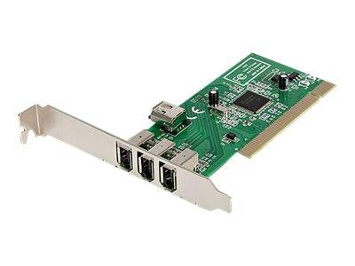 PCI-Erweiterungskarte mit vier externen USB-Anschlüssen auf einer Metallhalterung, dargestellt auf weißem Hintergrund.