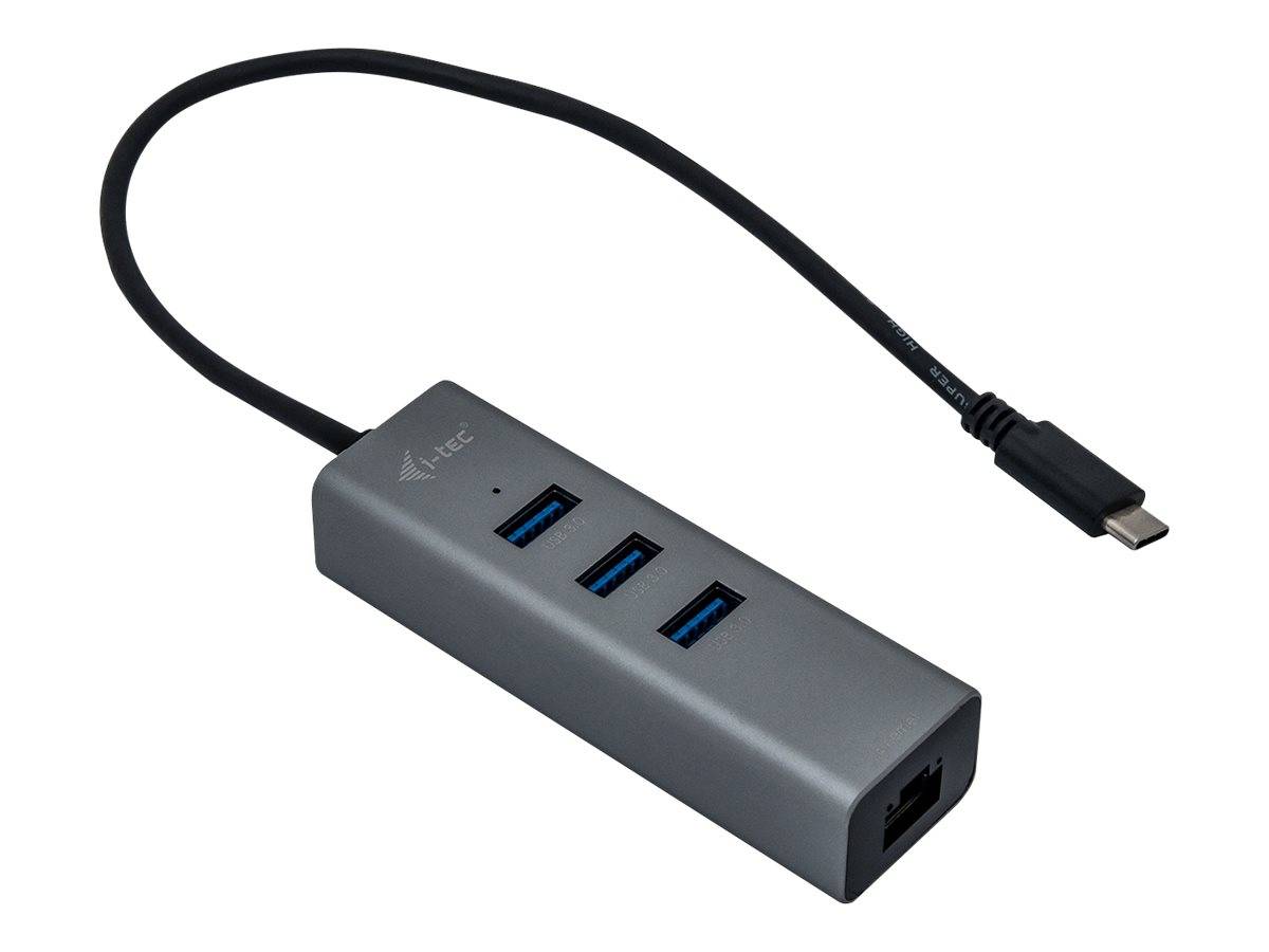 i-Tec USB-C Metal 3-Port - Hub - 3 x SuperSpeed USB 3.0 + 1 x 10/100/1000