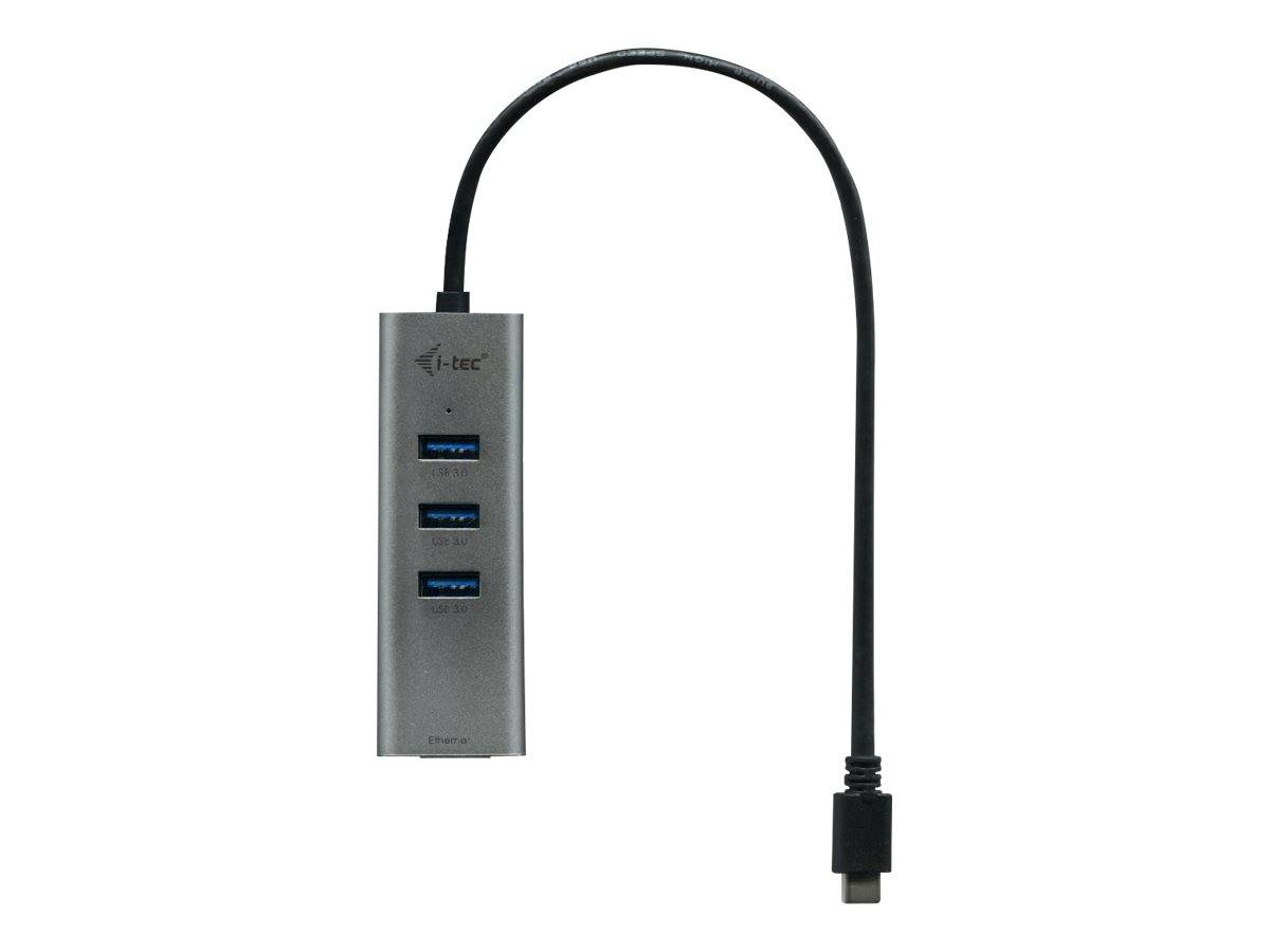 i-Tec USB-C Metal 3-Port - Hub - 3 x SuperSpeed USB 3.0 + 1 x 10/100/1000