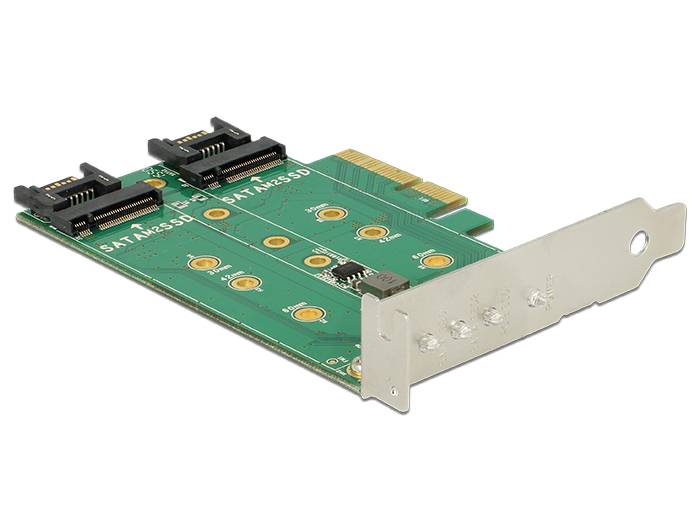 Interne SATA-Adapterkarte mit zwei SATA-Anschlüssen und einer Metallhalterung zur Installation in einem Computer.