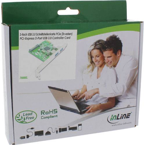INLINE - Schnittstellenkarte - 2x USB 3.0 - PCIe - mit SATA Strom