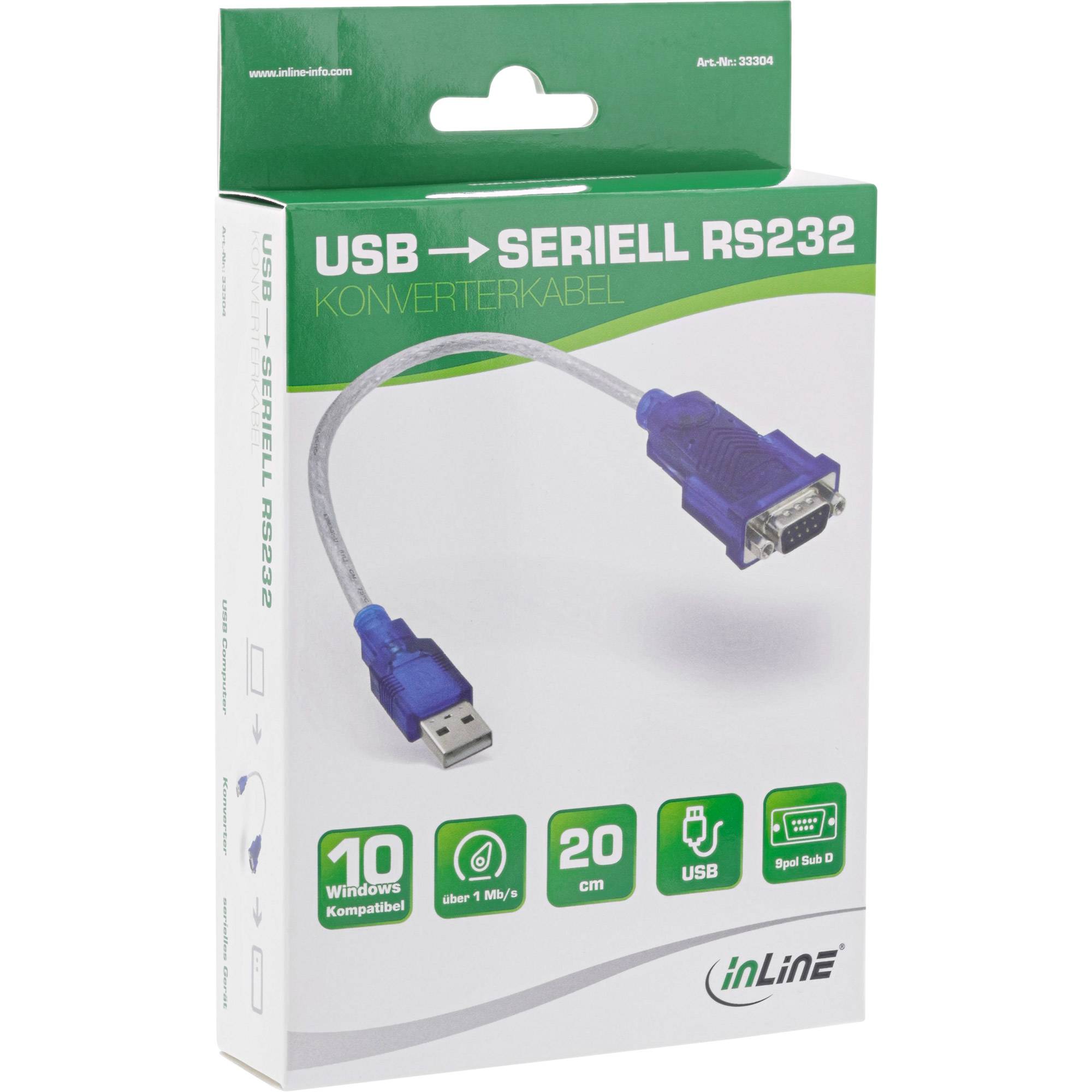 INLINE - USB zu Seriell Adapterkabel - Stecker A an 9pol Sub D Stecker