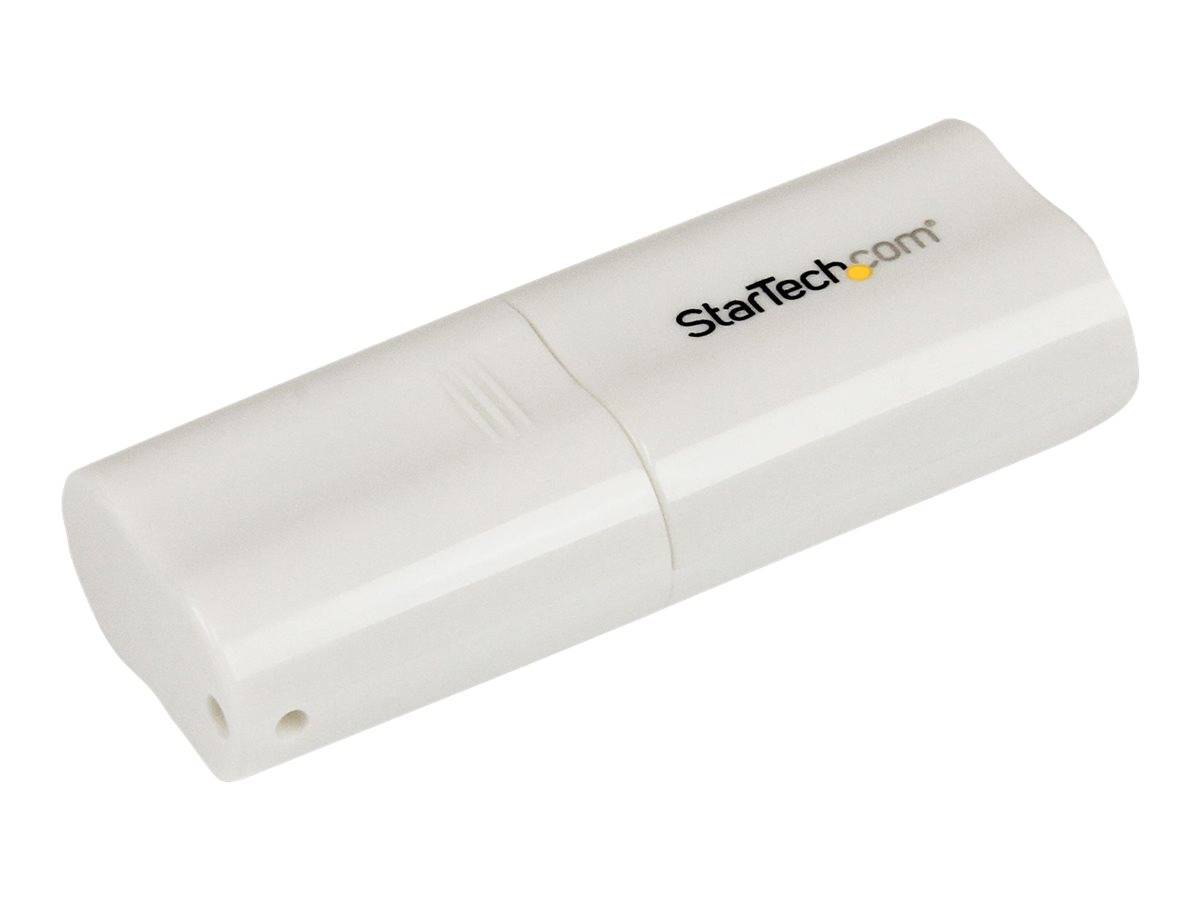 White StarTech.com USB-Speicherstick auf einfachem Hintergrund, in perspektivischer Ansicht gezeigt.