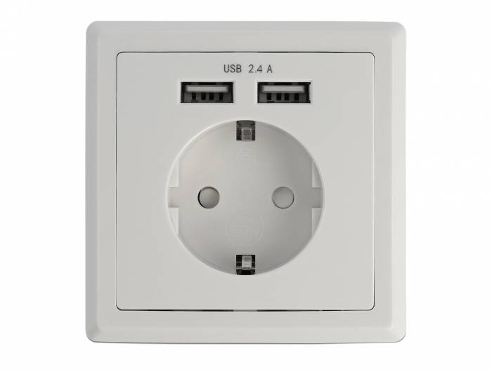 DeLOCK 11471, CEE 7/3 + USB, CEE 7/4, Weiß, Kunststoff, 250 V, 0,2 A